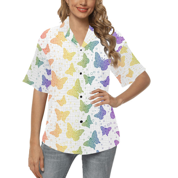 red hot hearts print All Over Print Hawaiian Shirt for Women (Model T58) - Objet D'Art