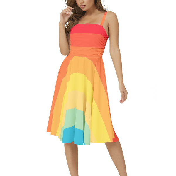 Rainbow mist Sleeveless Square Neck Flare Hem Midi Dress - Objet D'Art