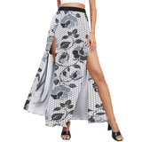 selenium gray print 2 High Slit Long Beach Dress (Model S40) - Objet D'Art