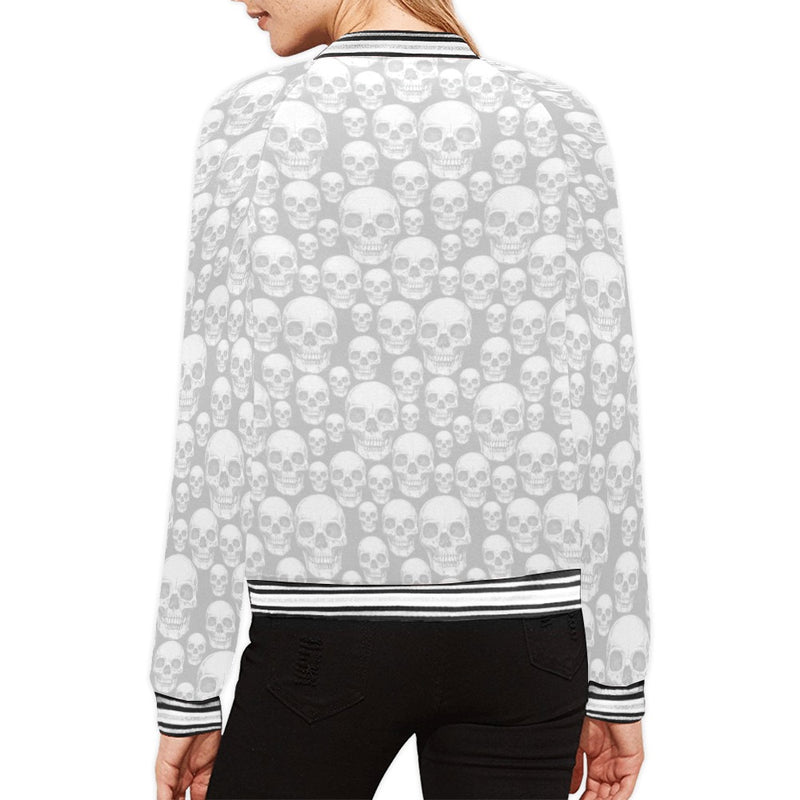 skull gray print All Over Print Bomber Jacket for Women (Model H21) - Objet D'Art