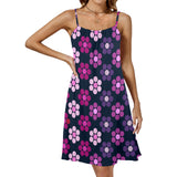 lg lav purple print Drawstring Neck Sleeveless Dress (Model D68)