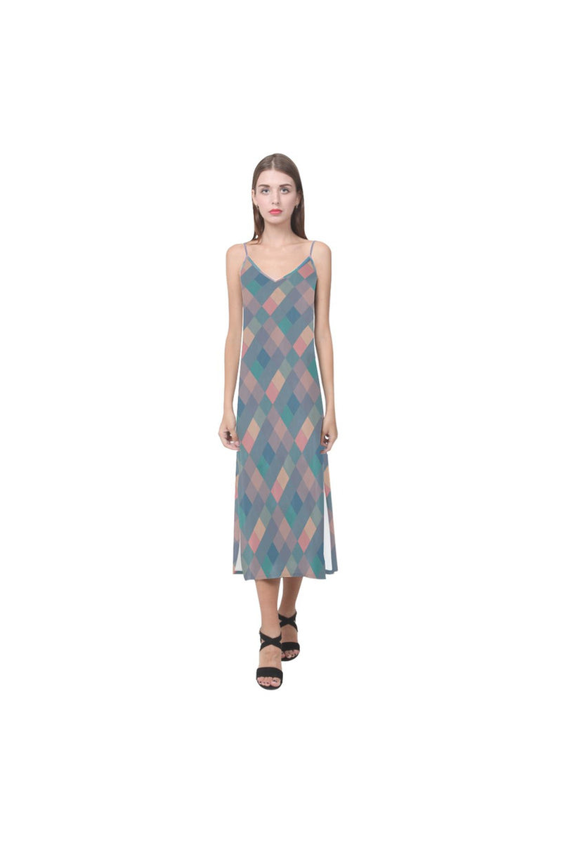 Pastel Pixels V-Neck Open Fork Long Dress - Objet D'Art Online Retail Store