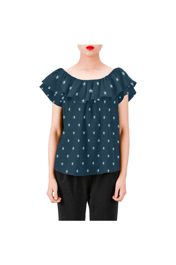 Starry Night Women's Off Shoulder Blouse with Ruffle - Objet D'Art
