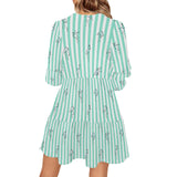 crane striped green print 4 V-Neck Loose Fit Dress (Model D62) - Objet D'Art