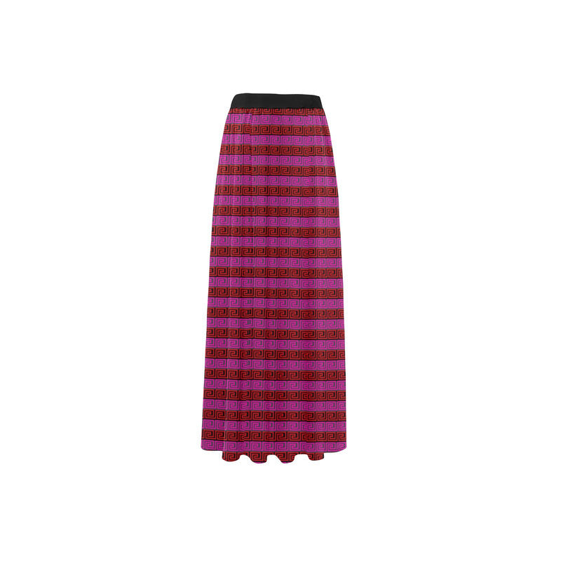 greek key fuchsia print 1 High Slit Long Beach Dress (Model S40) - Objet D'Art