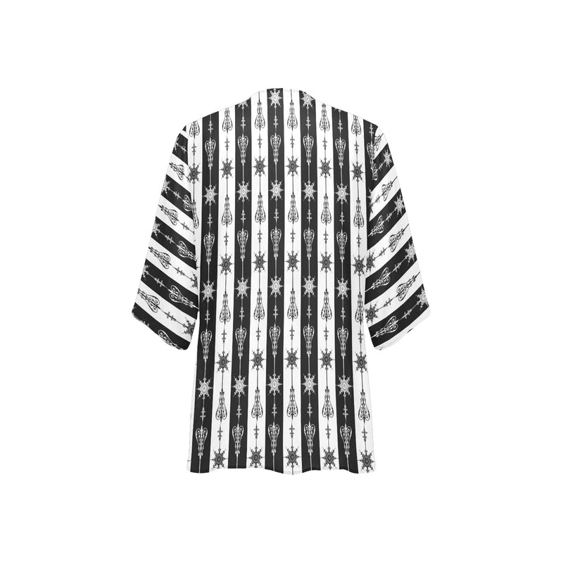 arrow bw print 5 Women's Kimono Chiffon Cover Up (Model H51) - Objet D'Art
