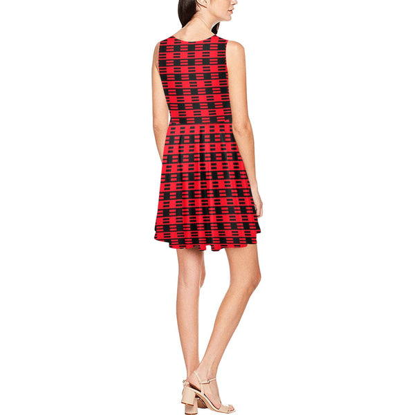 red black dashes print 2 Thea Sleeveless Skater Dress(Model D19) - Objet D'Art