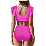 fuchsia hex print Women's Ruffle Sleeve Bikini Swimsuit (Model S42) - Objet D'Art