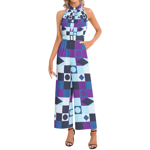 Halter Neck Buckle Belted Jumpsuit - Objet D'Art
