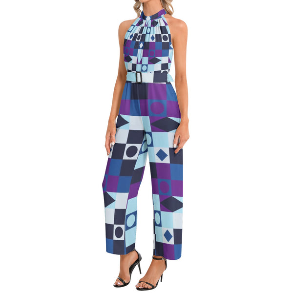 Halter Neck Buckle Belted Jumpsuit - Objet D'Art