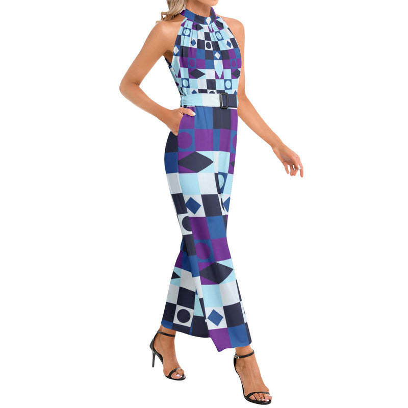 Halter Neck Buckle Belted Jumpsuit - Objet D'Art