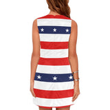 red white blue star and stripes print Eos Women's Sleeveless Dress (Model D01) - Objet D'Art