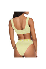 Yellow & White Herringbone Sport Top & High-Waisted Bikini Swimsuit (Model S07) - Objet D'Art
