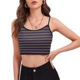 three striped color chained up Women's Spaghetti Strap Crop Top (Model T67) - Objet D'Art