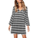 bw dash print V-Neck Loose Fit Dress (Model D62) - Objet D'Art