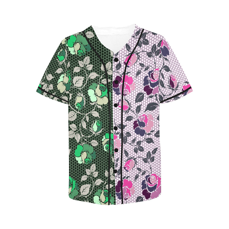 pink green rose print 4 All Over Print Baseball Jersey for Women (Model T50) - Objet D'Art