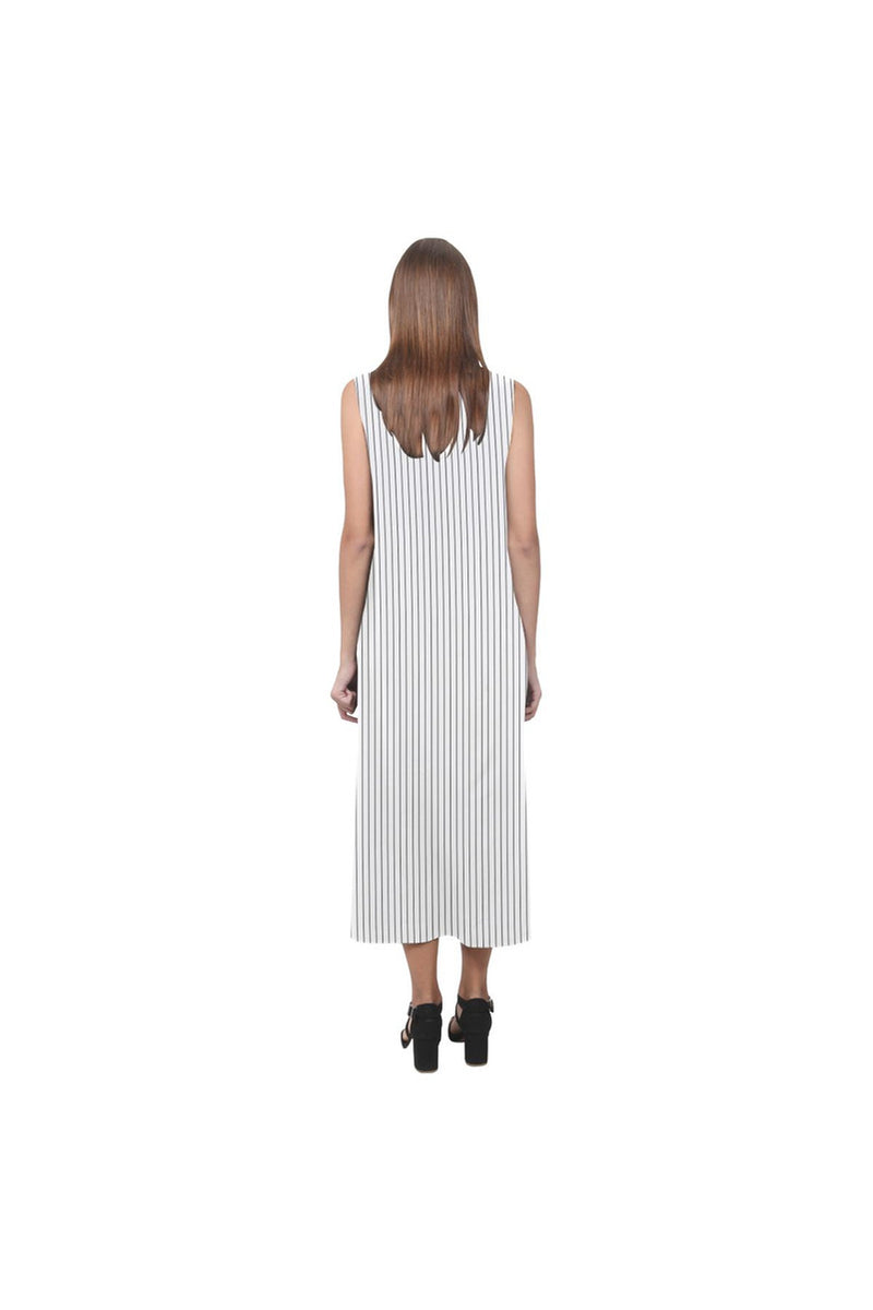 Black & White Vertical Stripe Phaedra Sleeveless Open Fork Long Dress - Objet D'Art Online Retail Store