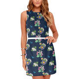 grid wildflower floral print Eos Women's Sleeveless Dress (Model D01) - Objet D'Art