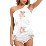 off white cheribum print Women's One Shoulder Backless Swimsuit (Model S44) - Objet D'Art