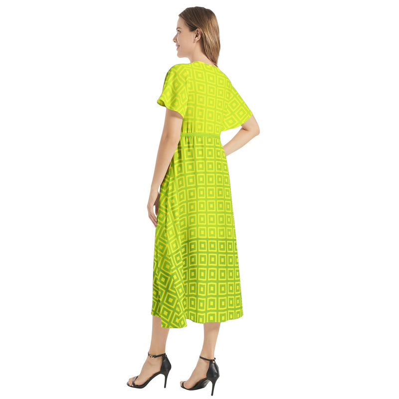 Flutter Sleeve Drawstring Waist Flared Dress - Objet D'Art