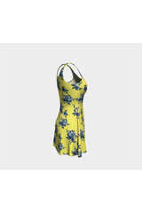 Blue Floral on Yellow Flare Dress - Objet D'Art