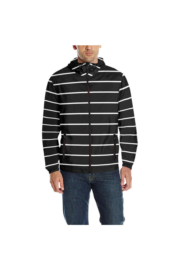 Black Striped All Over Print Quilted Windbreaker for Men (Model H35) - Objet D'Art