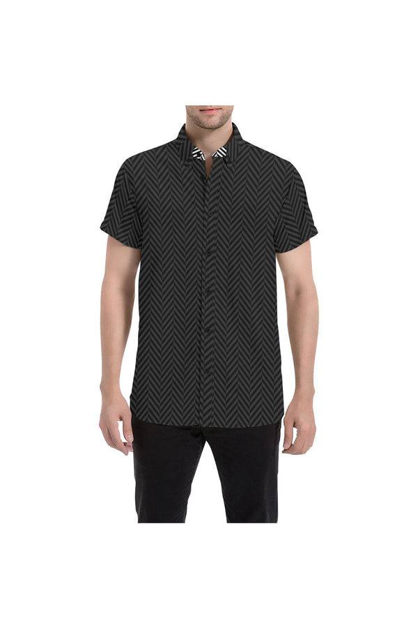 Herringbone Dark Men's All Over Print Short Sleeve Shirt/Large Size (Model T53) - Objet D'Art