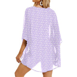 lavender key print 3 Women's Kimono Chiffon Cover Up (Model H51) - Objet D'Art