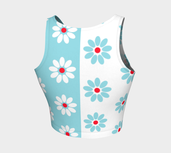 Two Tone Daisy Print Athletic Crop Top - Objet D'Art