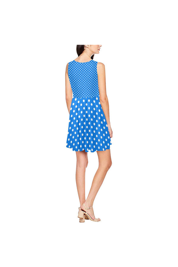 Coral Blue Polka Dot Thea Sleeveless Skater Dress(Model D19) - Objet D'Art