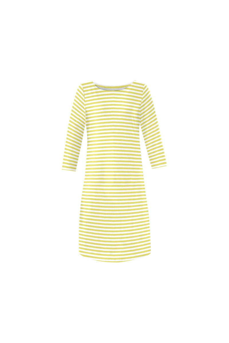 yellow striped sleeve Rhea Loose Round Neck Dress(Model D22) - Objet D'Art