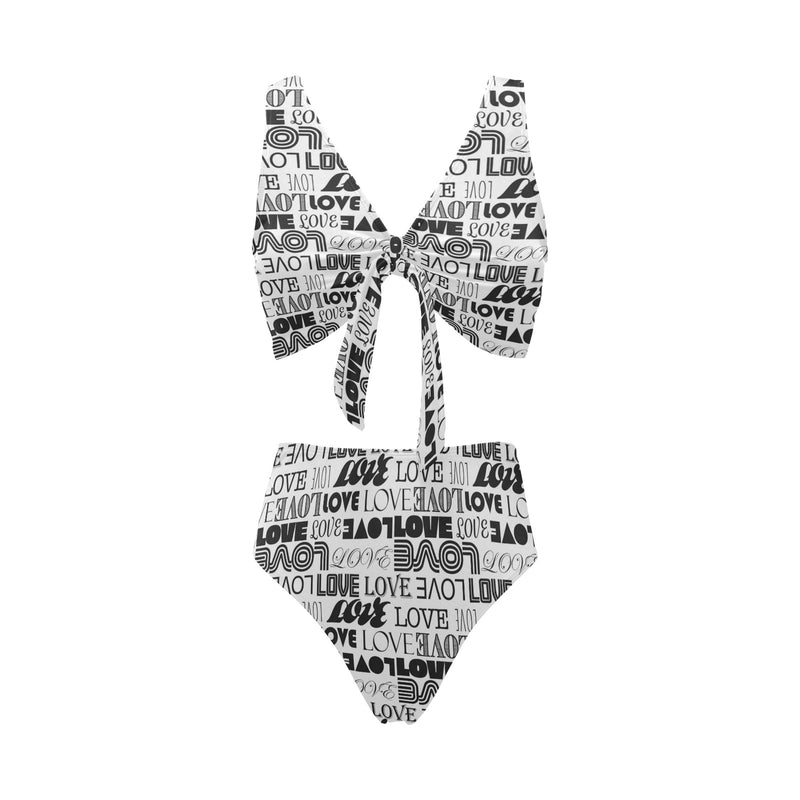 love print bw 2 Chest Bowknot Bikini Swimsuit (Model S33) - Objet D'Art