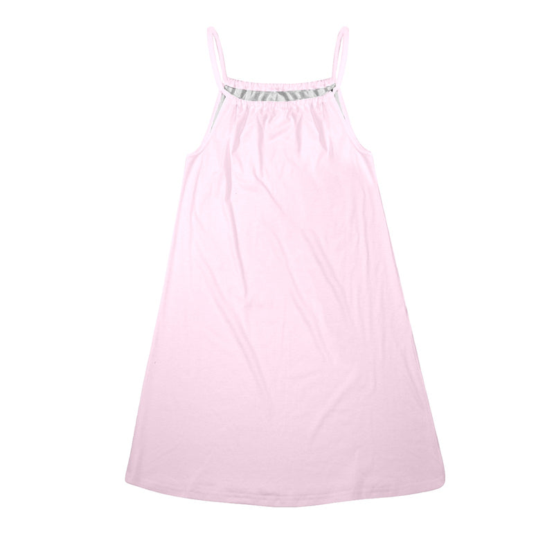 pink solid 2 Drawstring Neck Sleeveless Dress (Model D68) - Objet D'Art