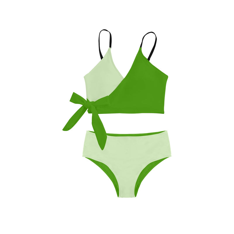 avocado spread solid print Knot Side Bikini Swimsuit (Model S37) - Objet D'Art