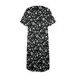 white and black floral print 2A Women's Button Front House Dress - Objet D'Art