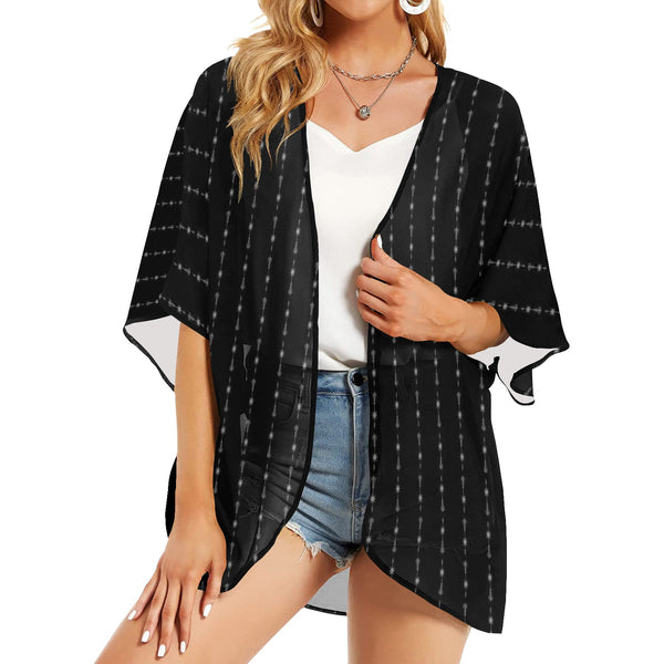 unbroken arrow rising print 2 Women's Kimono Chiffon Cover Up (Model H51) - Objet D'Art