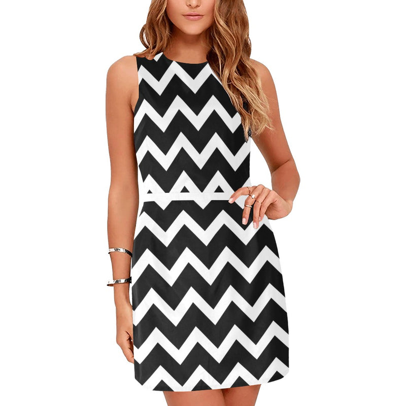 waves12 print Eos Women's Sleeveless Dress (Model D01) - Objet D'Art
