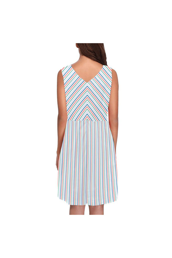 Striped Bottom Lower Chryseis Sleeveless Pleated Dress(Model D07) - Objet D'Art