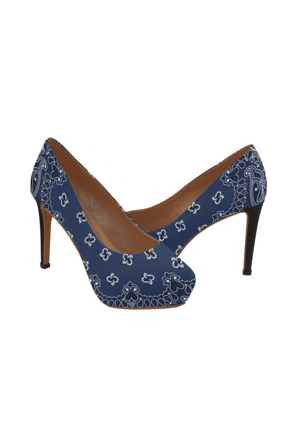 blue bandanna Women's High Heels (Model 044) - Objet D'Art