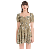 Bandana Art Puff Sleeve Sweetheart Neck Short Dress - Objet D'Art
