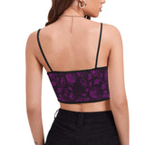 purple rose print 4 Women's Spaghetti Strap Crop Top (Model T67) - Objet D'Art