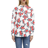 Crimson Floral Long Sleeve Button Up Casual Shirt Top - Objet D'Art
