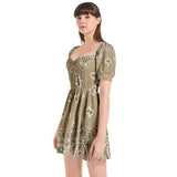 Bandana Art Puff Sleeve Sweetheart Neck Short Dress - Objet D'Art