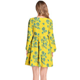 Floral Sunrise Lantern Sleeve Deep V-Neck Short Dress - Objet D'Art