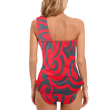 trible scroll print 2 Women's One Shoulder Backless Swimsuit (Model S44) - Objet D'Art