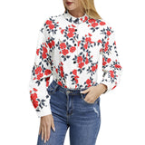 Crimson Floral Long Sleeve Button Up Casual Shirt Top - Objet D'Art