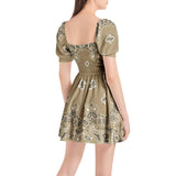 Bandana Art Puff Sleeve Sweetheart Neck Short Dress - Objet D'Art