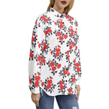 Crimson Floral Long Sleeve Button Up Casual Shirt Top - Objet D'Art