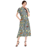Butterflies on Stripes Drawstring Waist A-line Flared Midi Dress - Objet D'Art