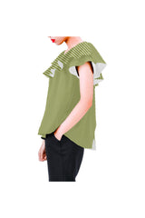 Pepper Green Striped Women's Off Shoulder Blouse with Ruffle - Objet D'Art